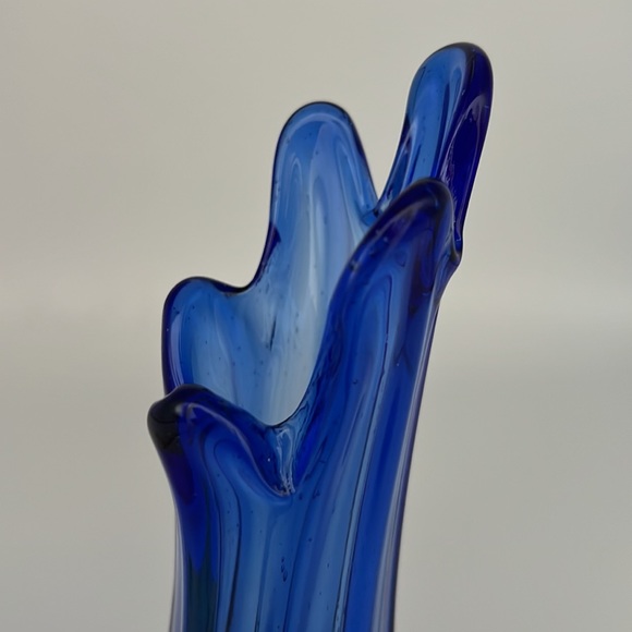 Vintage MCM 5 Finger Cobalt Blue Glass Swung Vase - Picture 12 of 12